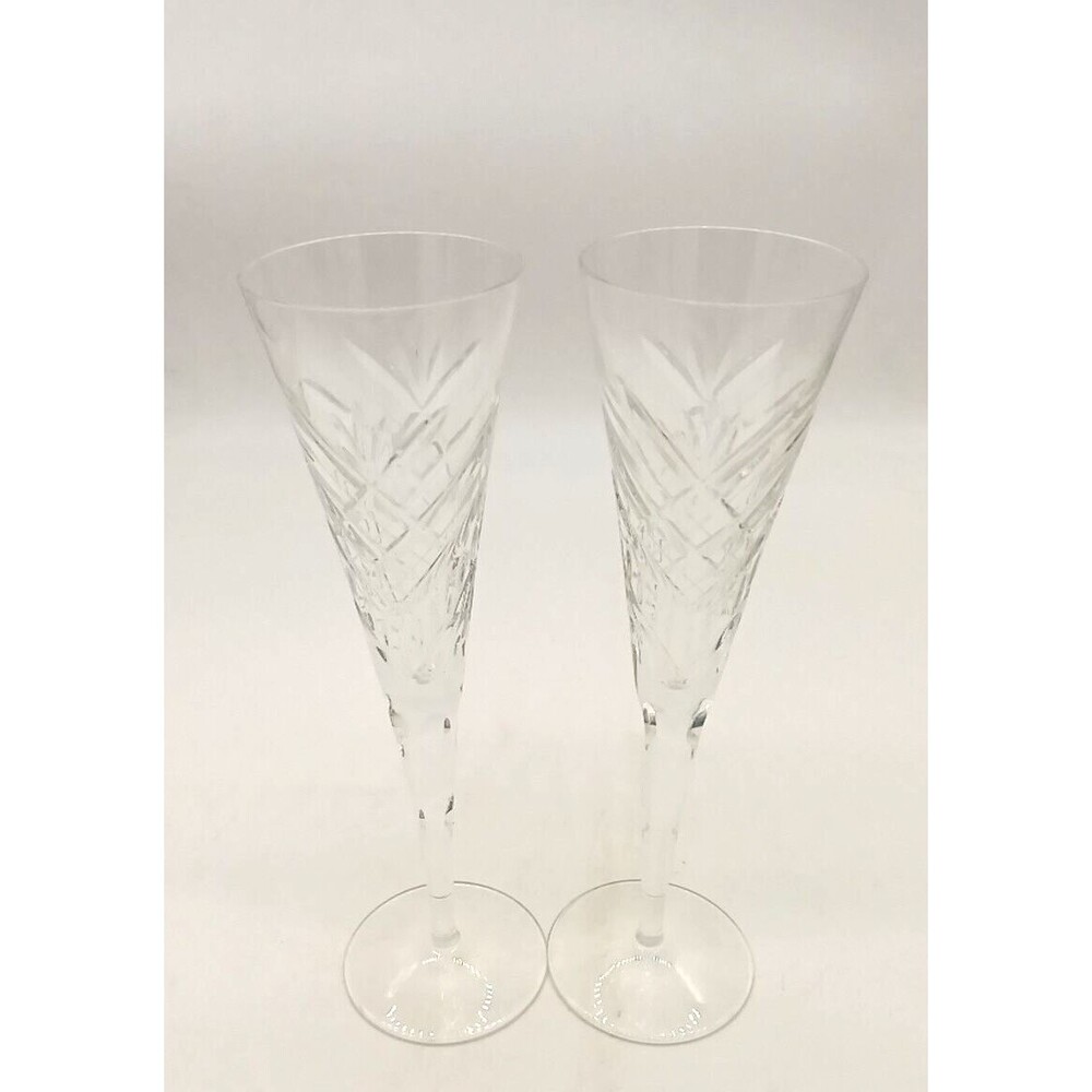 Vintage Neiman Marcus Set Of 2 Crystal Clear 10.9" Toasting Champagne Flutes